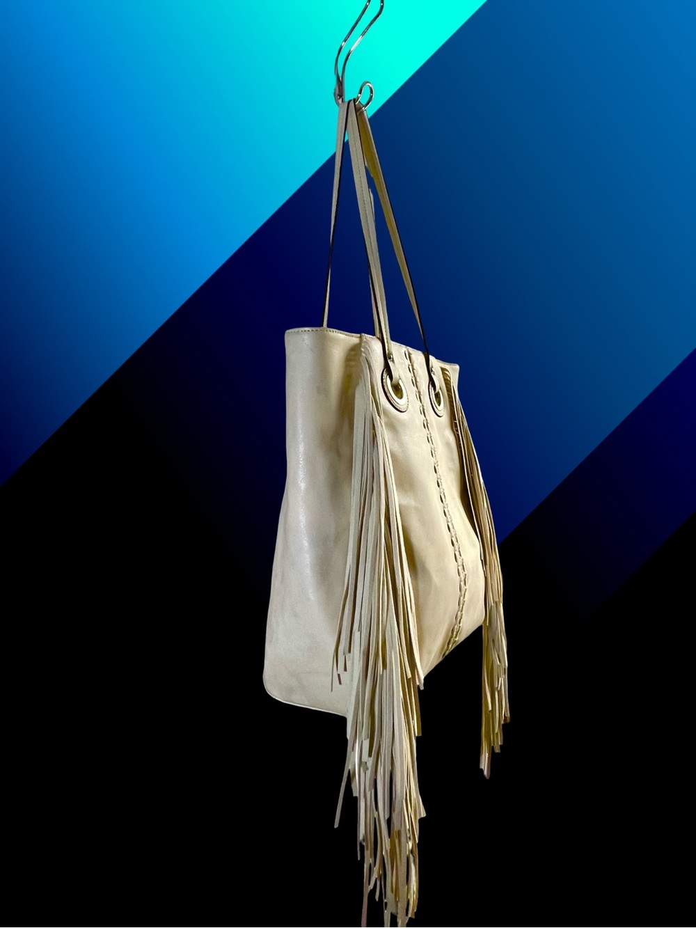 Mossimo Supply Co. Cream Faux Leather Fringe Boho Tote Bag - Picture 4 of 8